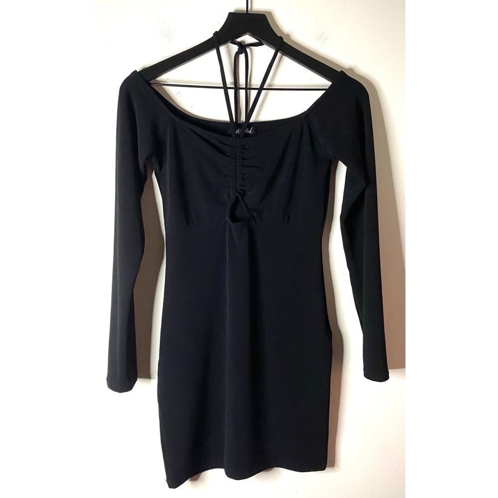 Motel Black Scrunched Tie Bust Mini Dress Size S
